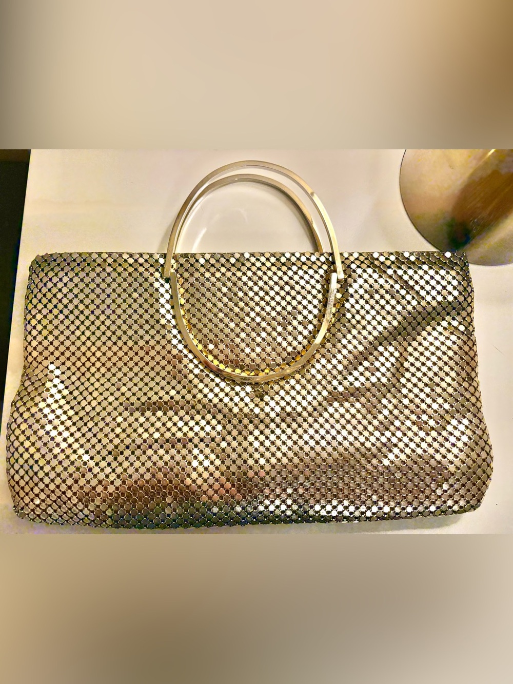 Metallic Gold Mesh Handbag with Gold Handles
